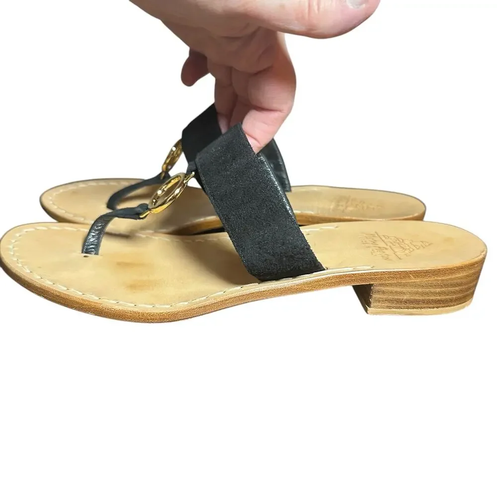 Mastro Positaro Spain Black Thong Leather Sandals sz 40 US 9 Slip-On short heel
